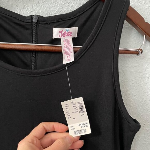 NWT Justice Black Sleeveless Sequin Dress Youth Girl's Size 16 Stretch Classic - Picture 4 of 9